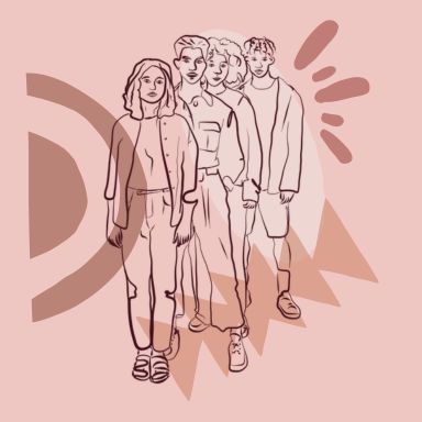 Illustration quatre personnes en file indienne différentes formes page mon compte espace client réflexologie