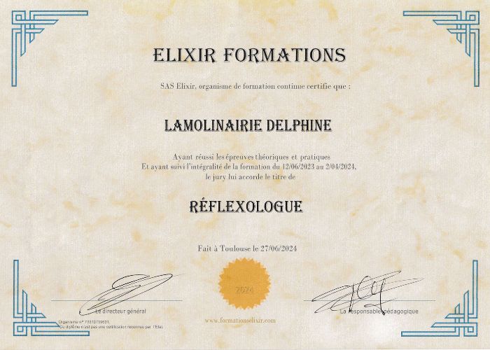 Présentation de la certification de réflexologue de Réflexo Art Delphine