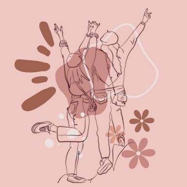 Illustration de deux femme joyeuses de dos