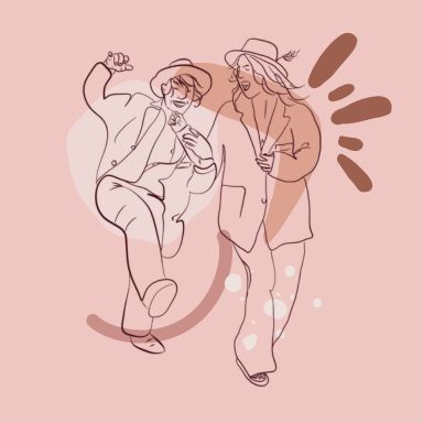 Illustration de deux personnes joyeuses et en contact