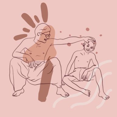 Illustration d'un homme complice avec un enfant