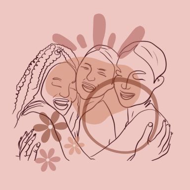 Illustration d'un portrait de trois femmes souriantes après une prestation de réflexologie