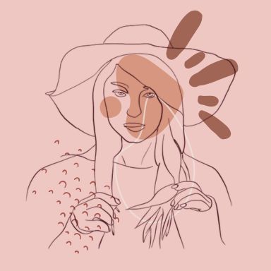 Illustration d'une femme au chapeau se tenant les cheveux